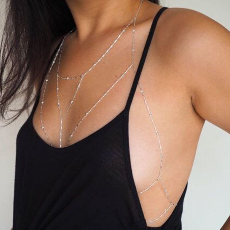 Body Chain Prateado ou Dourado Pescoço/Peito Strass Branco – Aisha  Acessórios Femininos